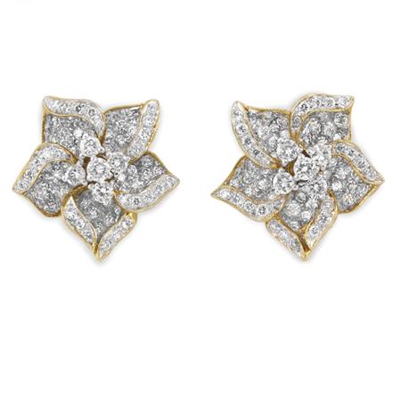 Pair of Gold and Diamond Flower