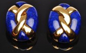 PAIR OF GOLD AND LAPIS OVAL CL