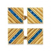 Pair of Gold and Sapphire Cuff