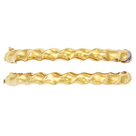 Pair of Gold Bangle Bracelets 	 