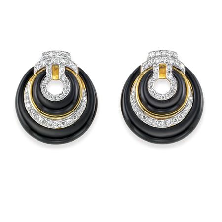 Pair of Gold, Black Onyx and