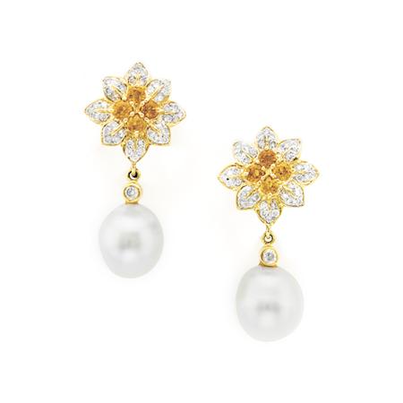 Pair of Gold, Citrine, Diamond