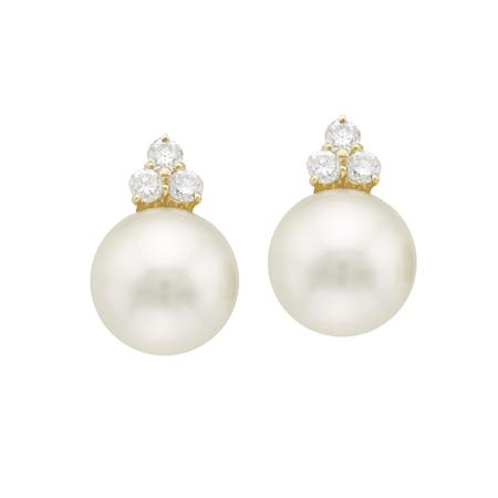 Pair of Gold, Cultured Pearl and