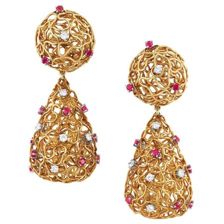 Pair of Gold, Diamond and Ruby