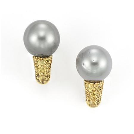Pair of Gold, Gray Cultured Pearl