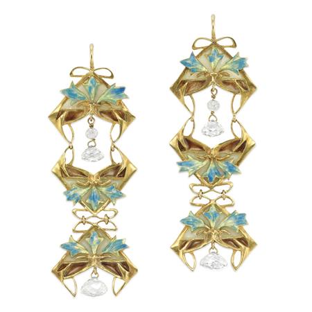 Pair of Gold, Plique-a-Jour Enamel,