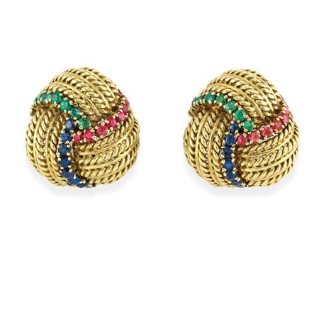 Pair of Gold, Ruby, Sapphire and