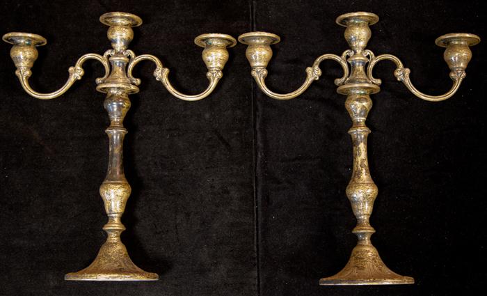 PAIR OF GORHAM SILVER THREE-LIGHT