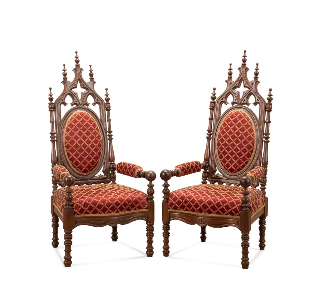 PAIR OF GOTHIC REVIVAL ARMCHAIRS,