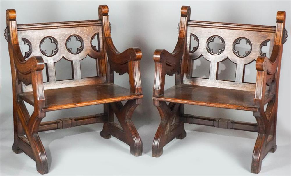 PAIR OF GOTHIC REVIVAL CARVED OAK