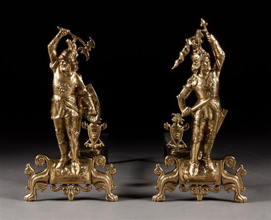 Pair of Gothic style brass