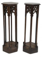 PAIR OF GOTHIC STYLE OAK PEDES