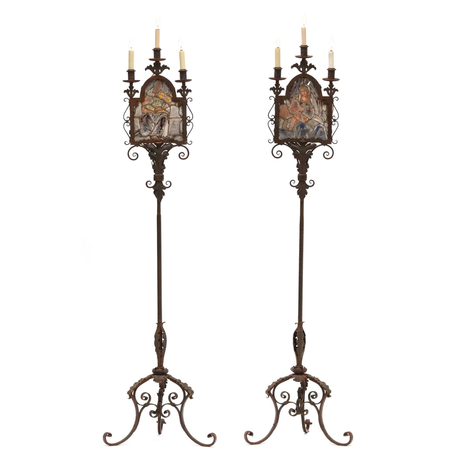 PAIR OF GOTHIC STYLE WROUGHT IRON