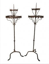 PAIR OF GOTHIC WROUGHT IRON FL