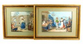PAIR OF GOUACHE GENRE SCENES,