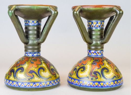 PAIR OF GOUDA ART POTTERY