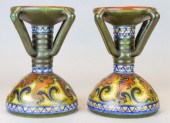 PAIR OF GOUDA ART POTTERY CAND