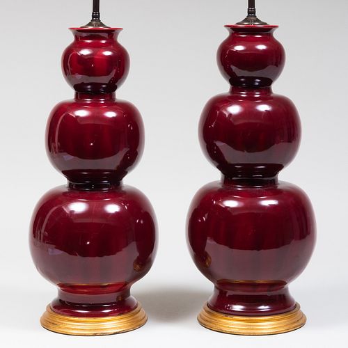 PAIR OF GOURD SHAPED RED GLAZED