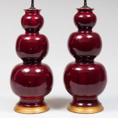 PAIR OF GOURD SHAPED RED GLAZE