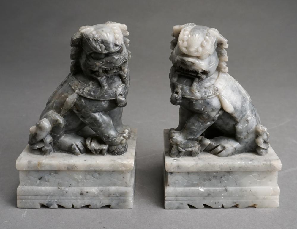 PAIR OF GRAY SOAPSTONE FOO DOG