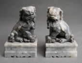 PAIR OF GRAY SOAPSTONE FOO DOG