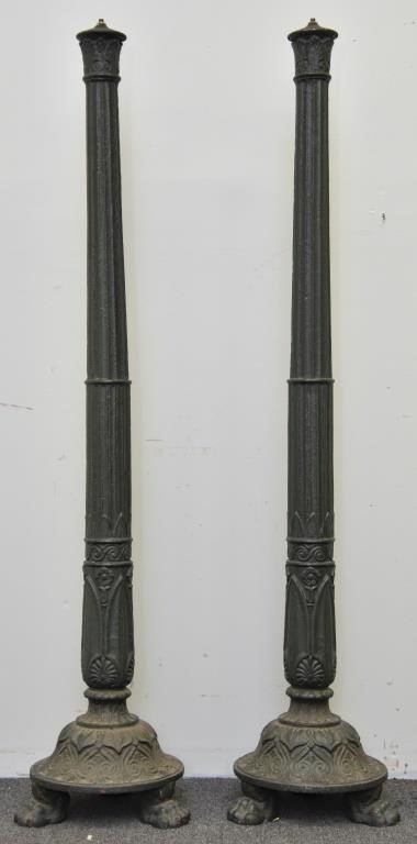 Pair of green cast iron columns,