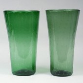 PAIR OF GREEN EMPOLI GLASS VAS