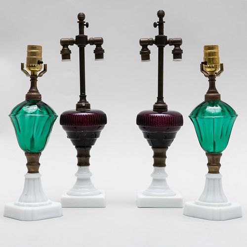 PAIR OF GREEN GLASS AND A PAIR OF