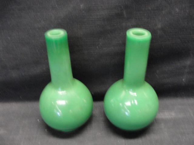 Pair of Green Glass Bulbous Asian