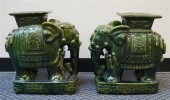 PAIR OF GREEN GLAZED CERAMIC E