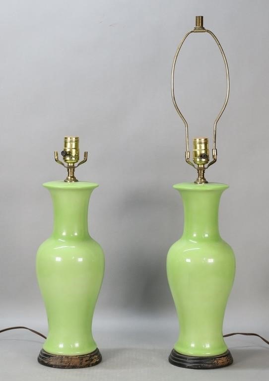 PAIR OF GREEN GLAZED PORCELAIN VASE