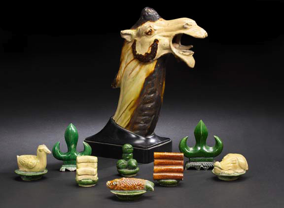Pair of Green-Glazed Pottery Tomb