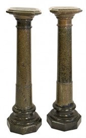 PAIR OF GREEN GRANITE PEDESTAL