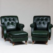 PAIR OF GREEN LEATHER CLUB CHA