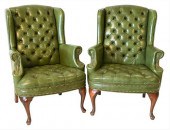PAIR OF GREEN LEATHER WING CHA