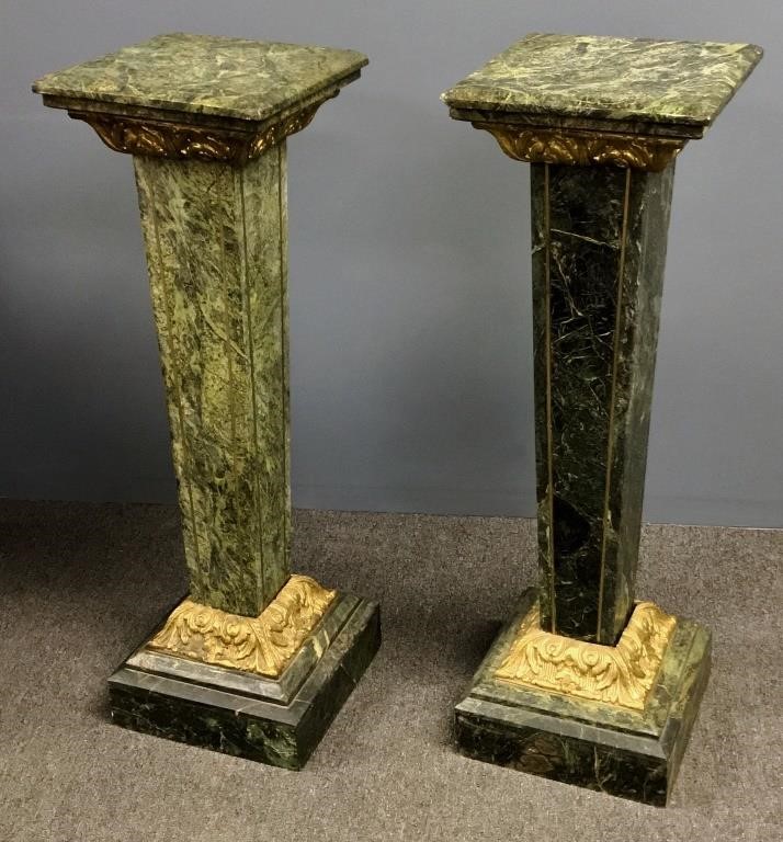 Pair of green marble plinths with