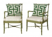 PAIR OF GREEN-PAINTED FAUX BAM