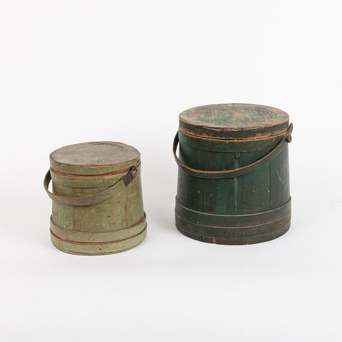 PAIR OF GREEN PAINTED FIRKINS, 19TH