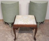 PAIR OF GREEN PAINTED WICKER C