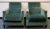 PAIR OF GREEN VELVET UPHOLSTER