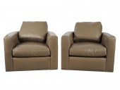 PAIR OF GREY LEATHER ARMCHAIRS