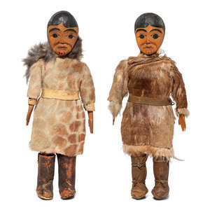 Pair of Haida Carved Wood Dolls