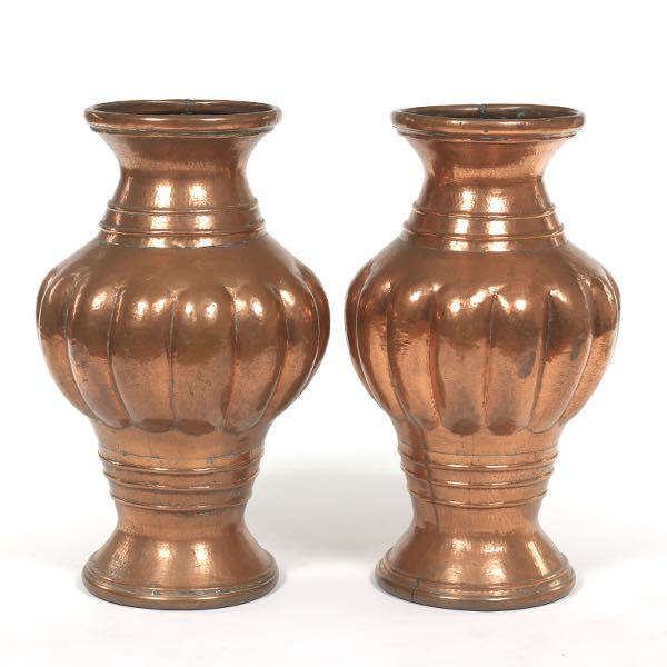 PAIR OF HAND HAMMERED COPPER