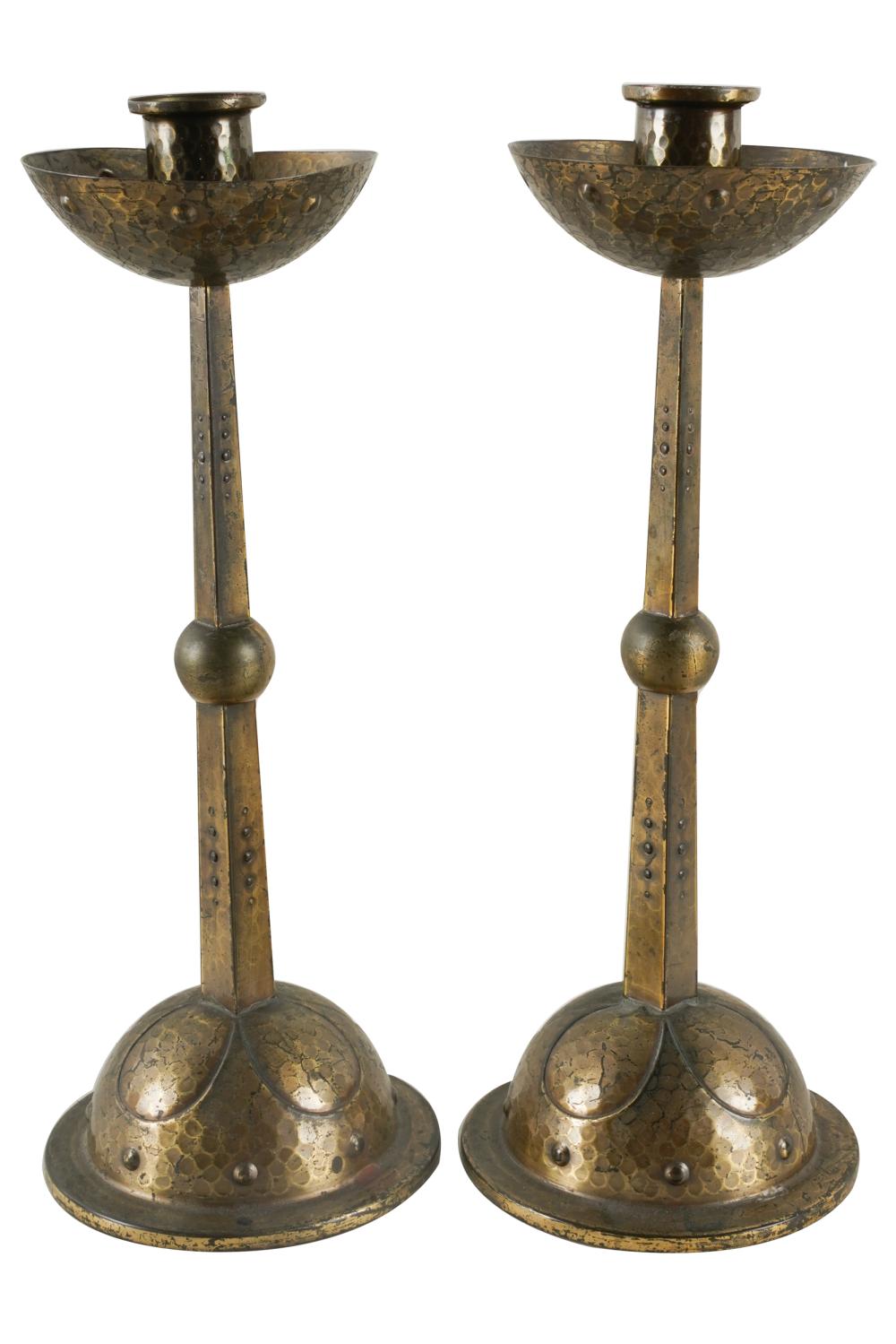 PAIR OF HAND HAMMERED COPPER