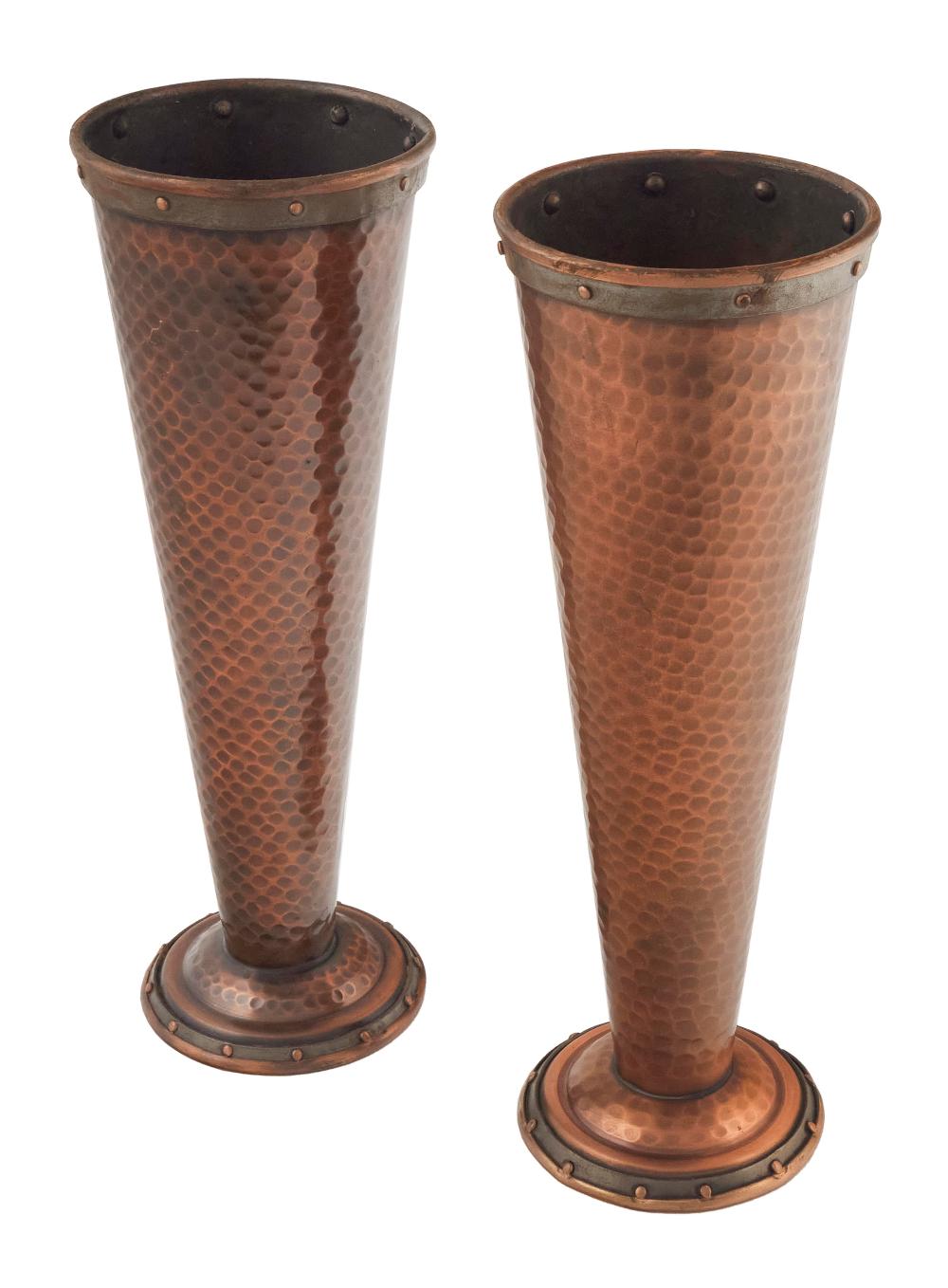 PAIR OF HAND-HAMMERED COPPER