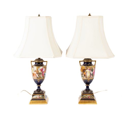 PAIR OF HAND PAINTED COBALT