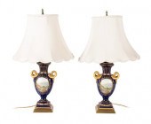 PAIR OF HAND-PAINTED COBALT PO