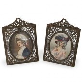 PAIR OF HAND PAINTED FRAMED MI