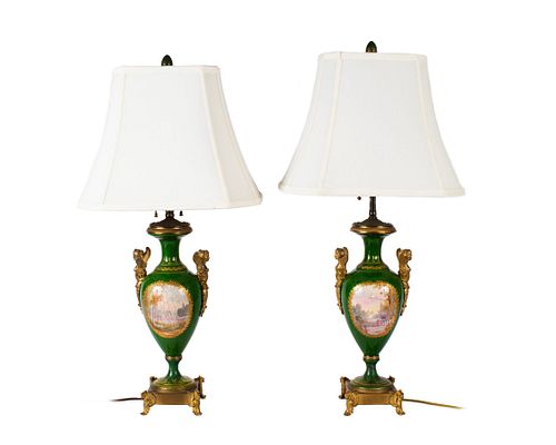 PAIR OF HAND-PAINTED GREEN