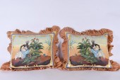 PAIR OF HAND PAINTED SILK PILL